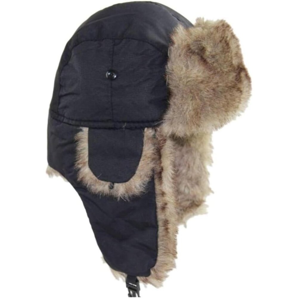 Unisex Black Russian Skiing Trooper Warm Winter Skiing Ear Flaps Trapper Hat